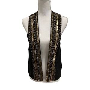 Vintage Twelfth Street By Cynthia Vincent Black Embellished Open Front Vest Sz S